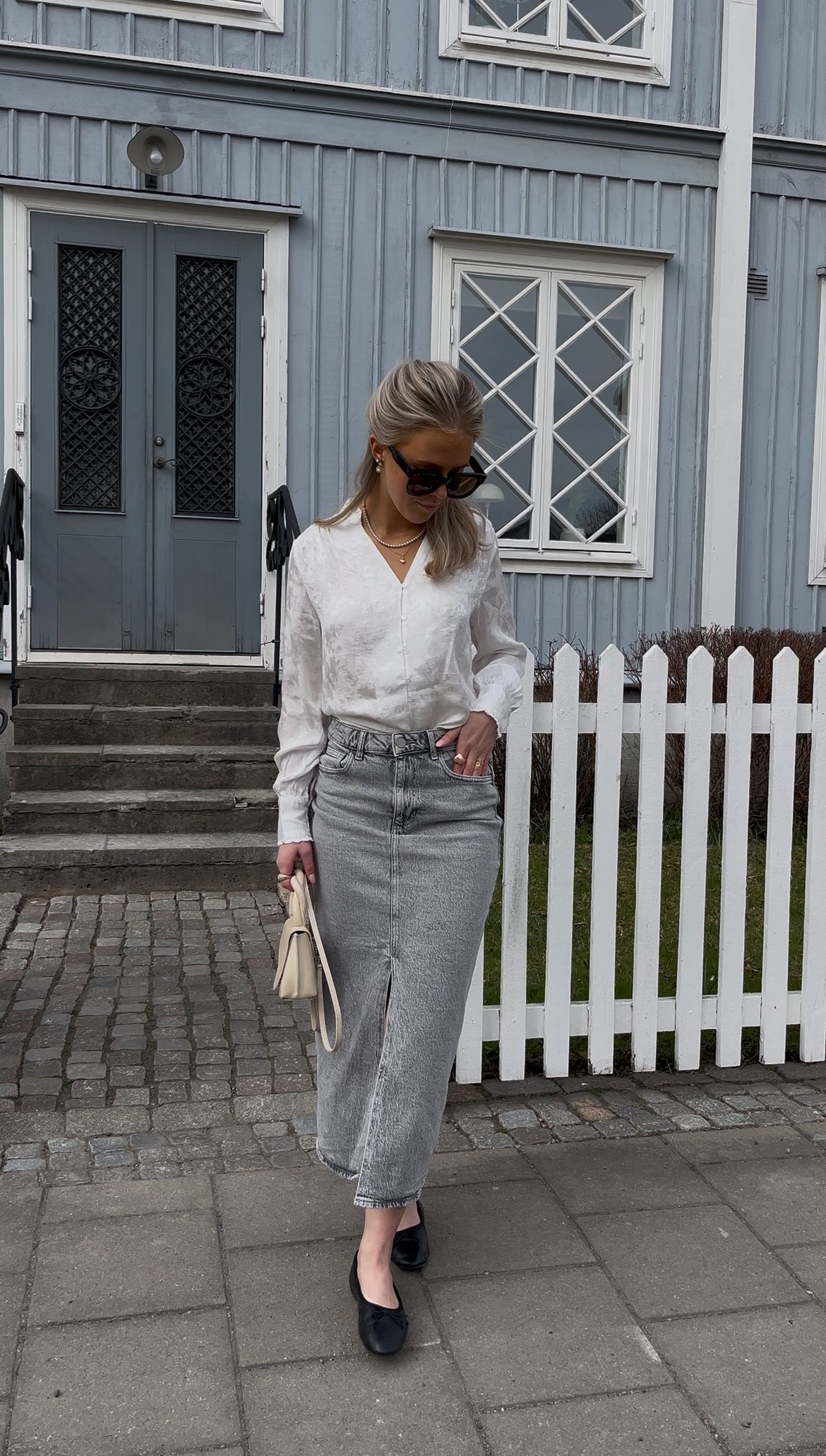 VIJAF Midi Skirt - Light Grey Denim